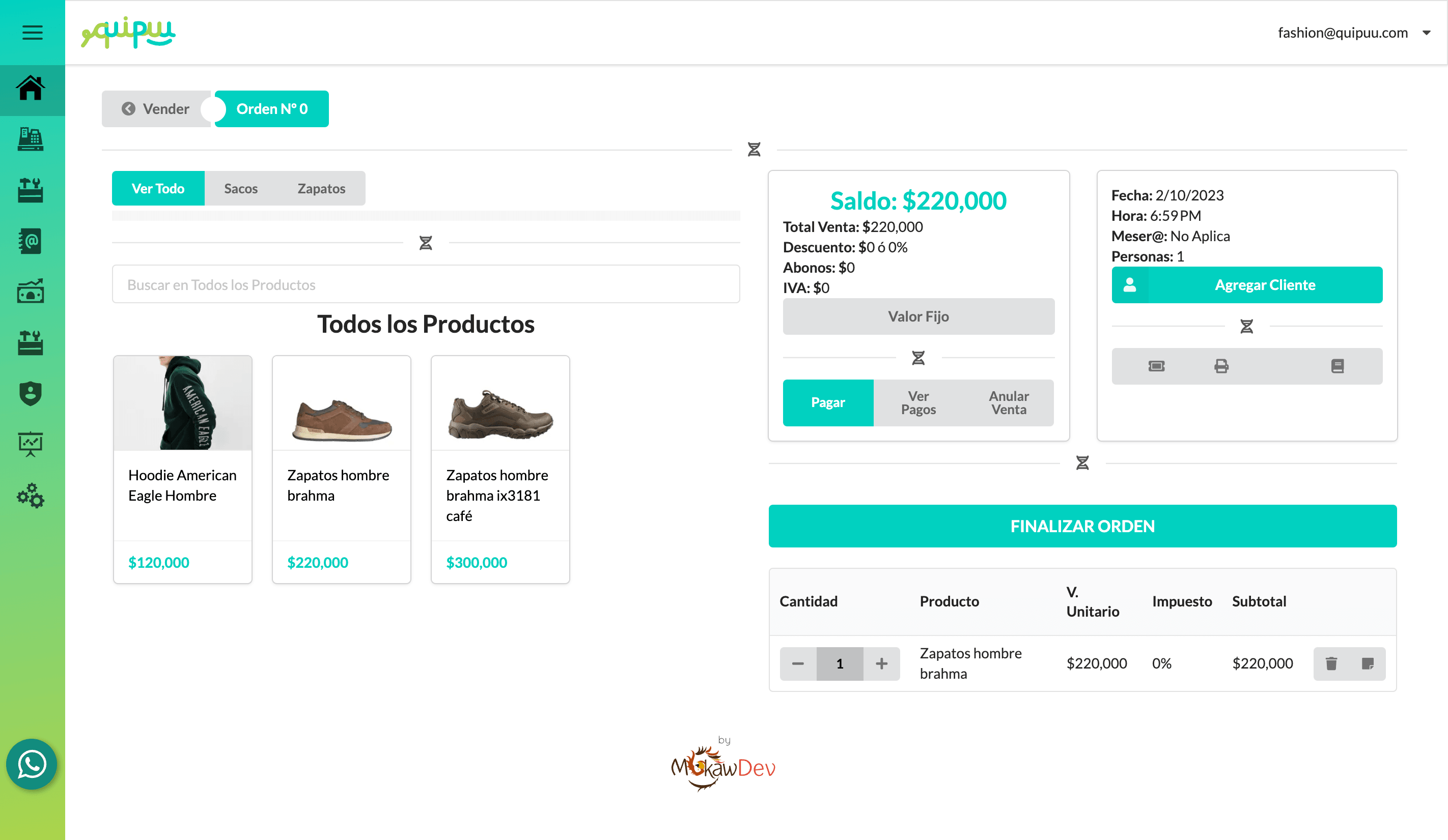 Captura de pantalla del sistema de punto de venta para tiendas de tecnología