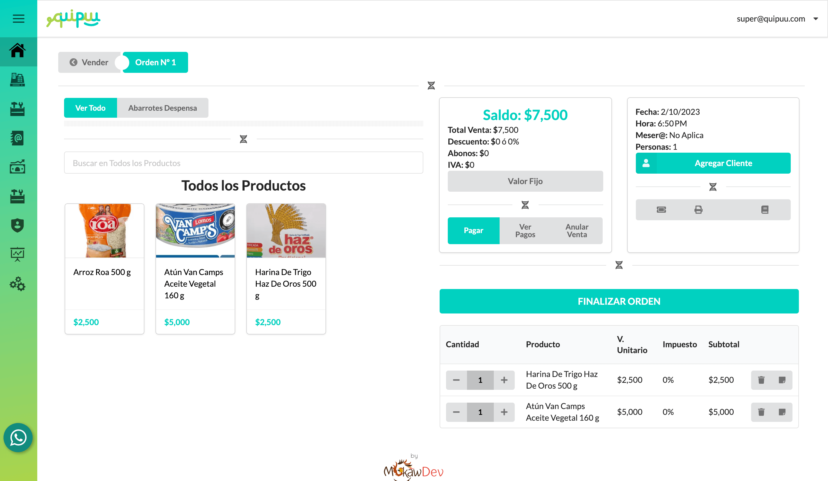 Captura de pantalla del sistema de punto de venta para tiendas de tecnología