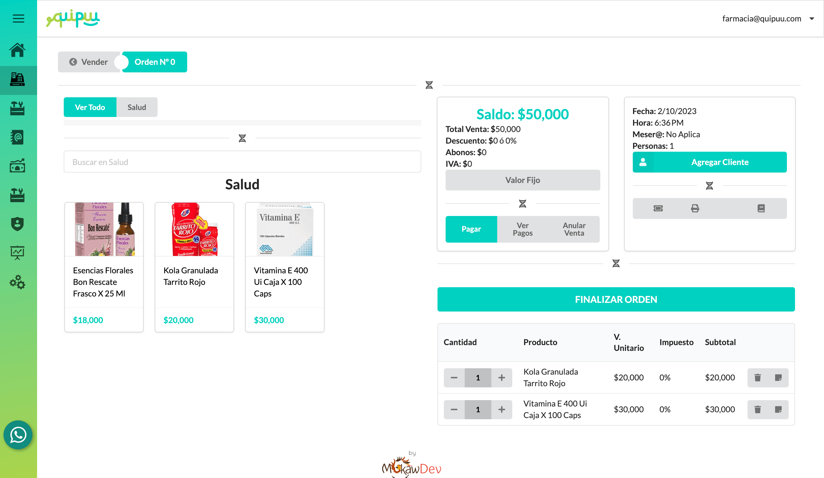 Captura de pantalla del sistema de punto de venta para tiendas de tecnología